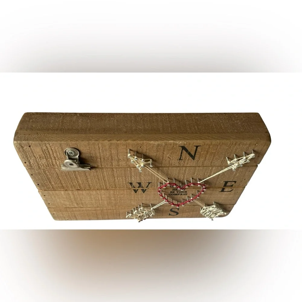 Rustic Wooden Compass Heart Wall Decor - Red and Natural